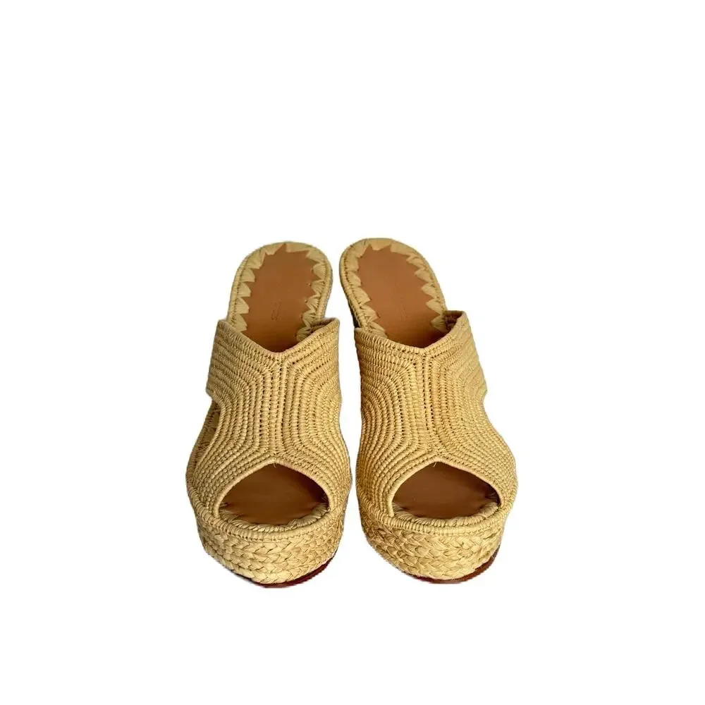 Carrie Forbes Women Sandals Size 40 Lina Wedge Mules Natural NWB